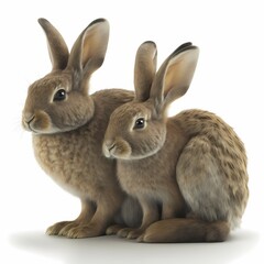 Fototapeta premium Young Rabbits in front of white background, AI generated
