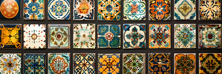 A Mesmerizing Array of Ornamental Tiles Featuring Intricate Patterns, Vibrant Colors, and Exquisite Craftsmanship, Perfect for Elevating Any Space with Timeless Beauty and Artistry