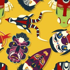 Tribal mask ethnic, seamless pattern vector design