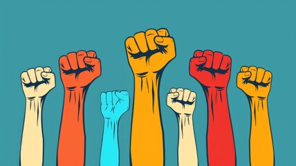 People gather as protesting group for revolution to change society or celebration successful goal. Woke activist protest for justice in political policy. Protester fighting against injustice . AIG53.