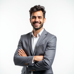 Un exitoso oficinista de traje gris, joven y maravilloso ejecutivo.