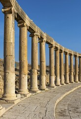 Fototapeta premium Ionic Columns at Oval Plaza, Forum, Jerash, Jordan, Asia