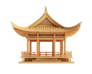 simple wooden pagoda with sloped roof, showcasing Zen and minimalist design. This structure embodies tranquility and harmony, perfect for serene garden setting