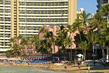 Outside of The Pink Palace of the Pacific, Waikiki Beach, Honolulu, Oahu, Hawaii