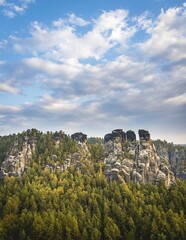 Schrammsteine around the Bastei, Elbe Sandstone Mountains, Rathen, National Park Saxon Switzerland, Saxony, Germany, Europe