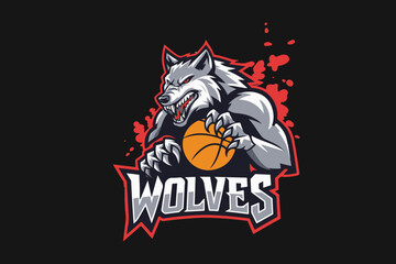 Ferocious Wolves  Basketball Team Mascot Logo Art vector