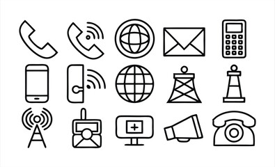 set of outline icon related to communications  tel 