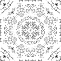 Hand drawn seamless floral pattern on a white background, vector textile template