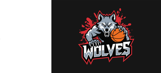 Ferocious Wolves  Basketball Team Mascot Logo Art vector