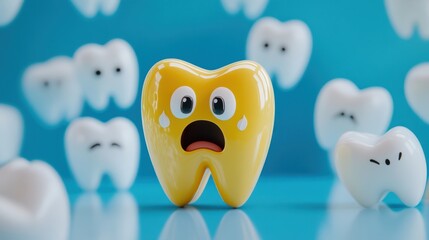 Obraz premium 3D Cute healthy tooth,tooth character with toothbrush ,Dental care illustration set,childrens dentistry concept,pain and lean on other teeth cause of tooth decay,dental care for kids.