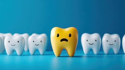 3D Cute healthy tooth,tooth character with toothbrush ,Dental care illustration set,childrens dentistry concept,pain and lean on other teeth cause of tooth decay,dental care for kids.