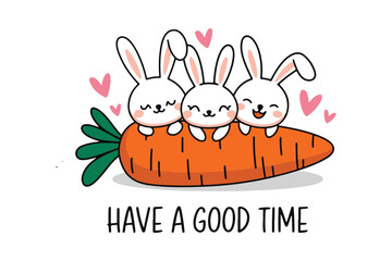 Happy Bunny Trio  Cute and Wholesome Illustration vector