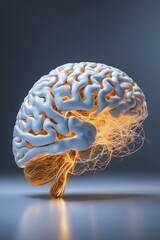 Three dimensional render of the intricately detailed human brain, AI generated