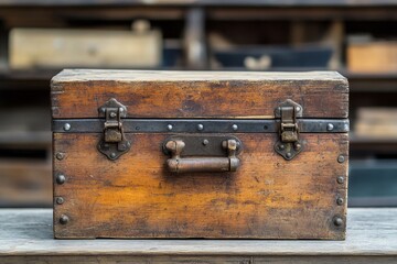 Vintage Wooden Tool Chest on Table 