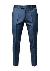 Stylish blue tailored pants with pleats and belt loops isolated transparent background cutout
