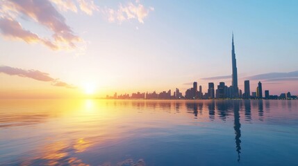 City Skyline Sunset Reflection