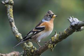Brambling (Fringilla montifringilla), male, sitting on branch, Emsland, Lower Saxony, Germany, Europe