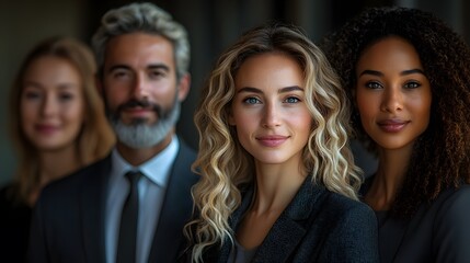 Fototapeta premium Formal team portrait of professionals wearing modern office wear, posed with ample copy space, 8K high resolution