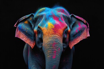 Obraz premium Elephant adorned with vibrant colors, symbolizing joy and unity