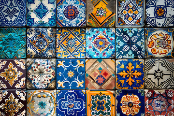 A Mesmerizing Array of Ornamental Tiles Featuring Intricate Patterns, Vibrant Colors, and Exquisite Craftsmanship, Perfect for Elevating Any Space with Timeless Beauty and Artistry