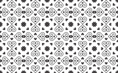 Vector illustration of Hmong ethnic pattern. Heart and spiral pattern combined. Black and white pattern. Use for printing fabric, clothing, wallpaper, background.
