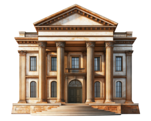 traditional bank building with large pillars and grand entrance, showcasing classic architecture and historical design elements. structure exudes sense of stability and trust