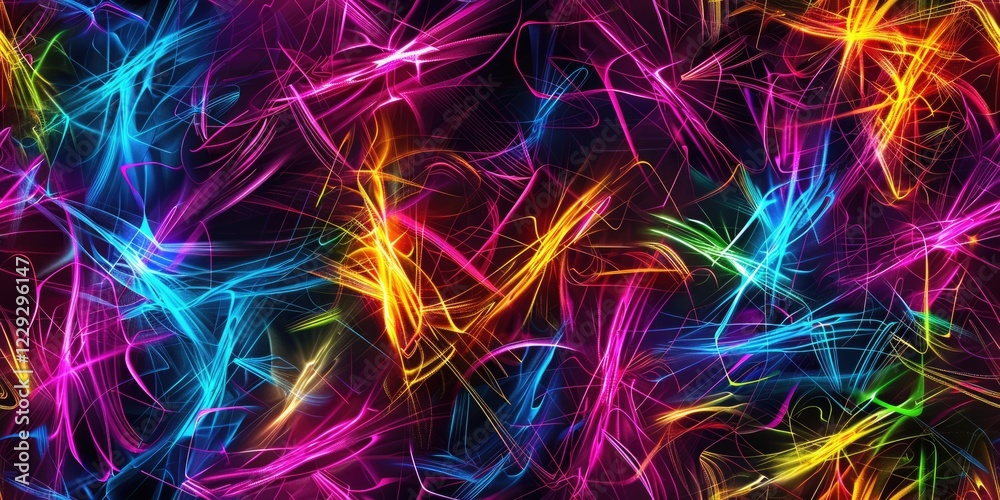 Poster colorful intertwined strands forming a complex pattern. background image of multi colored with neon 