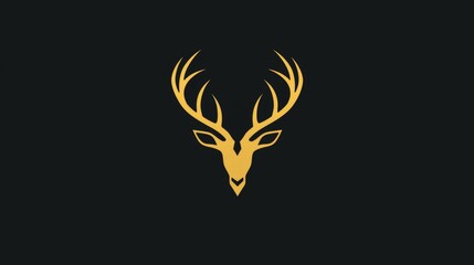 Fototapeta premium Unique minimalist deer head logo featuring prominent antlers on a solid dark background. Generative AI