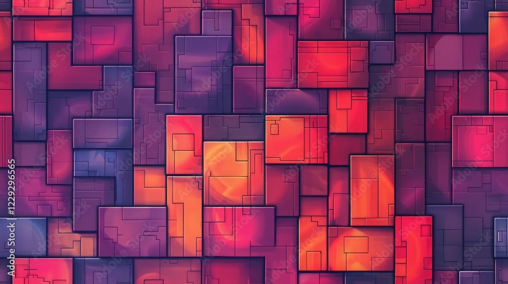 Poster abstract geometric pattern with colorful rectangles and thin lines on a dark background. digital art