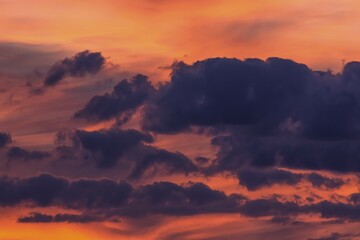 Clouds at the red evening sky after sunset, Germany, Europe