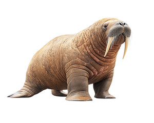 Fototapeta premium Walrus with tusks is standing on transparent background