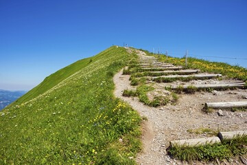 Path on the summit ridge to the summit at the Fellhorn, 2038 m, Allgäu Alps, Bavaria, Germany,...