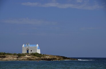 Small chapel on a small offshore island, Malia, Crete, Greece, Europe
