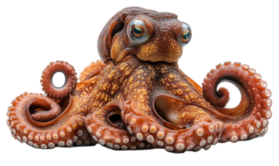 Closeup of a Brown Octopus on Black Background