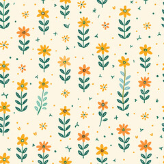 Obraz premium Hand-drawn floral pattern with small stylized flowers on cream background
