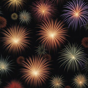 Various fireworks exploding in the night sky, creating a festive and colorful celebration, AI generated