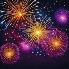 Naklejka premium Golden and pink fireworks bursts lighting up the night sky with vibrant, festive sparkles, AI generated