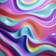 Abstract wavy patterns with vibrant colors including pink, blue, and orange, featuring a glossy 3D texture, AI generated