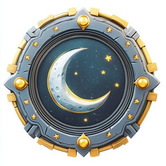 Naklejka premium decorative moon emblem with stars, featuring silver crescent