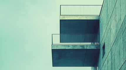 Modern concrete building balconies, city exterior, minimalist architecture, design