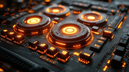 Futuristic Circuit Board Glowing Orange