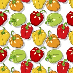 Bell peppers repeating pattern, editable vector template