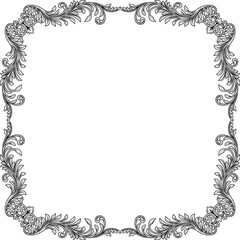 A filigree heraldic crest motif floral pattern border frame. Original design in a vintage style.