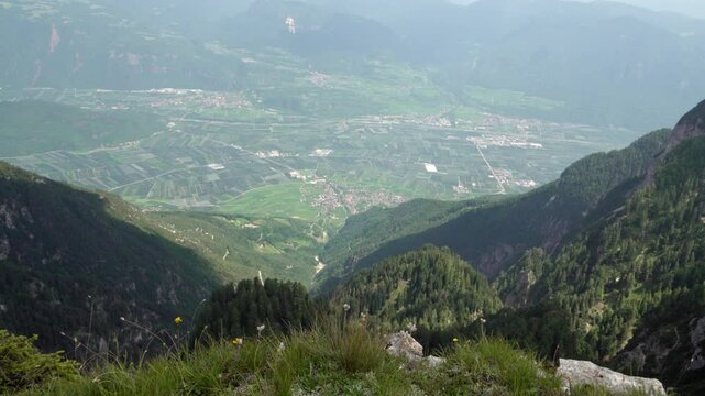 View from Mendel - Mendola into the valley towards Tramin - Termeno, Auer - Ora and Neumarkt - Egna, South Tyrol, Italy