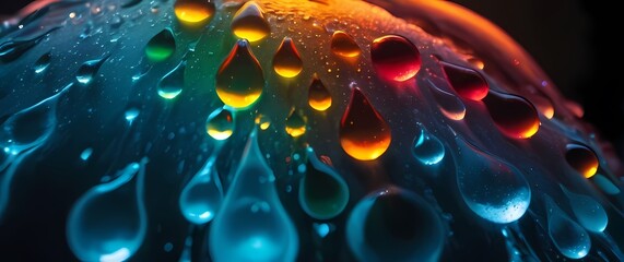 A close up of colorful melted ice droplets creating an abstract display of colors