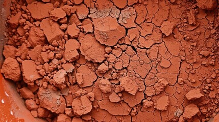 Fototapeta premium Close up image of red clay powder. Macro shot of red clay or soil with clay texture. Macro photography for natural material and texture design. Environmental problem. Natural element design. AIG51.