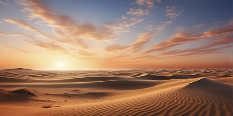 First light of dawn illuminating the endless dunes of the Sahara, AI generated