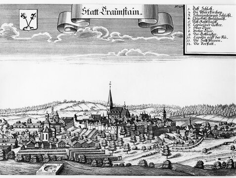 City of Traunstsein, copperplate engraving by Michael Wening, c. 1700, Upper Bavaria, Bavaria, Germany, Europe