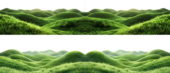 Stunning panoramic view of rolling green hills and meadows under a bright sky