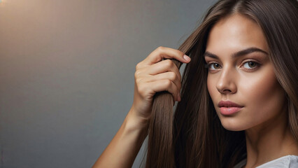 Fototapeta premium Gorgeous hair model with sleek long shiny brown hair